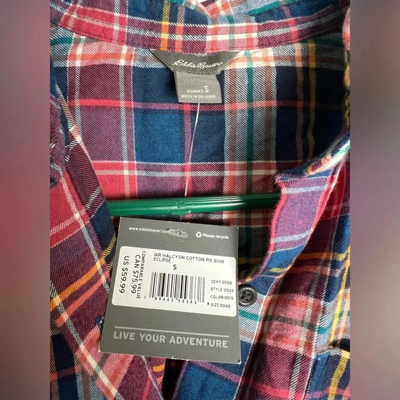 Eddie Bauer Women’s Plaid 1/3 Button Up Blouse Women’s Small - Picture 4 of 5
